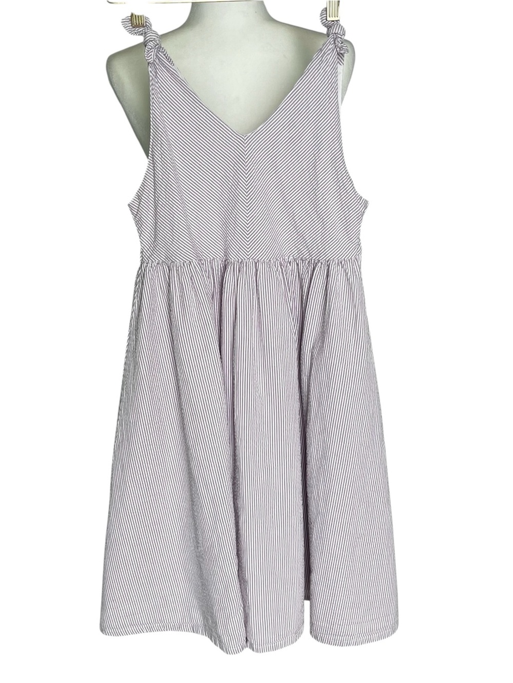 Hope and Henry Striped Tie-Shoulder Kids Dress Lavender White Organic Cotton 10